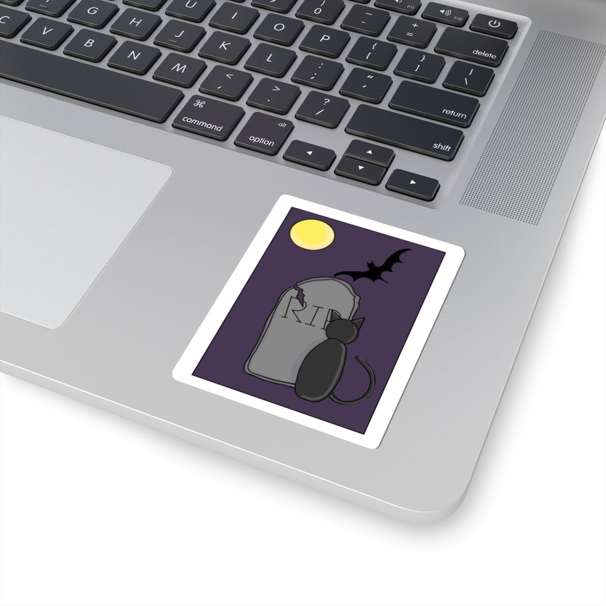 Kiss-Cut Sticker – Spooky Halloween Cat and Tombstone Design