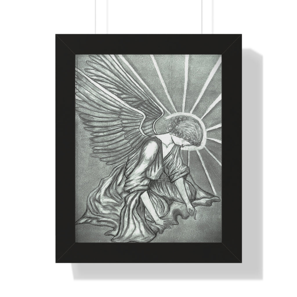 Framed Vertical Poster - Kneeling Angel Art Print (Black Frame ...