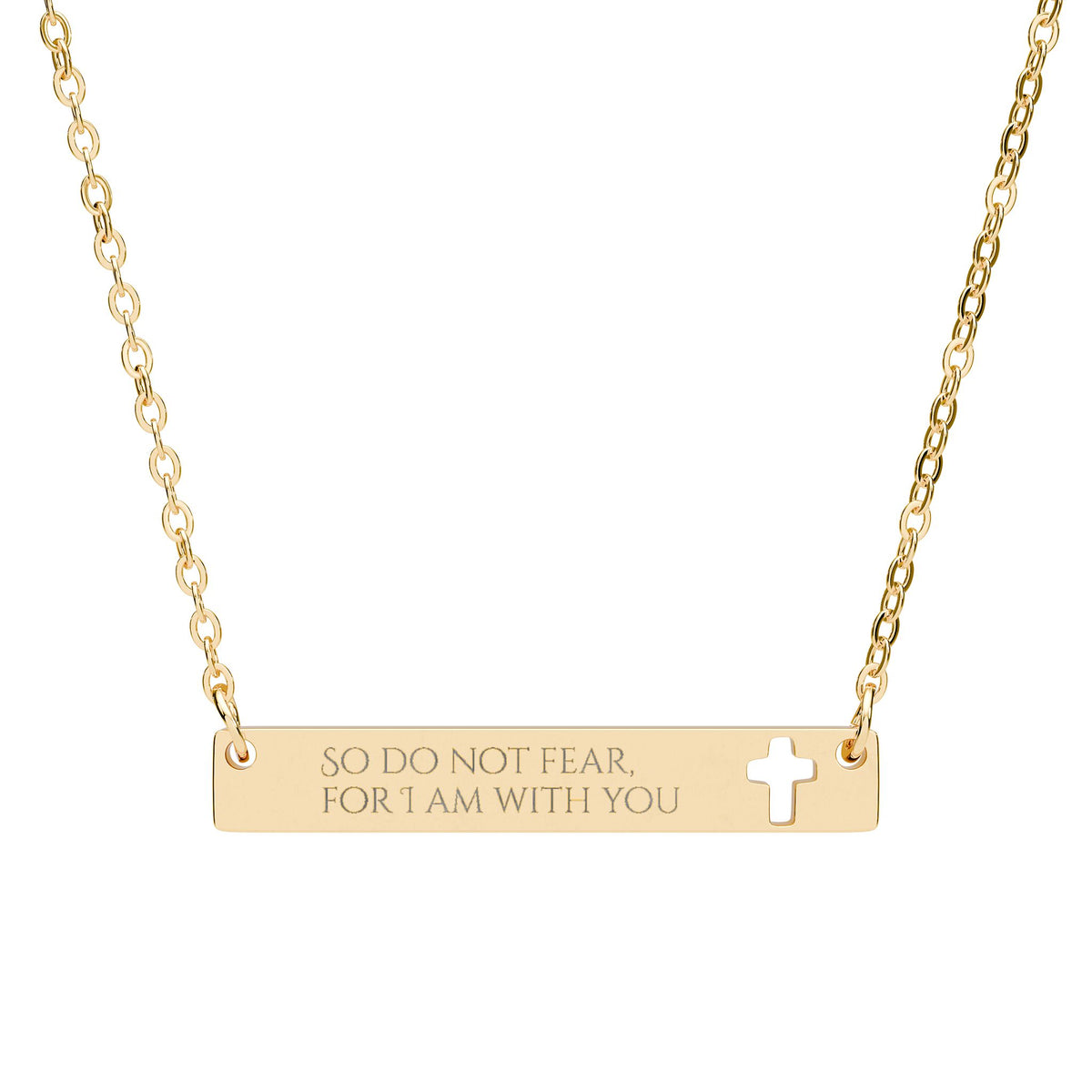 Engraved Cross Bar Necklace — Isaiah 41:10