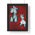 Framed Nude Torso Art Print — Modern Figurative Poster on Red Background