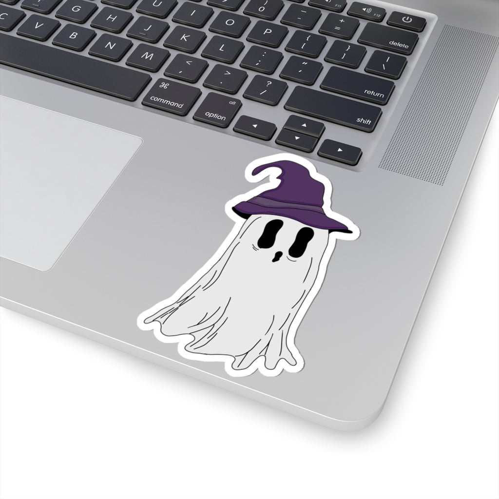 Cute Ghost Sticker — Witch Hat Halloween Kiss-Cut Decal for Laptops & Notebooks
