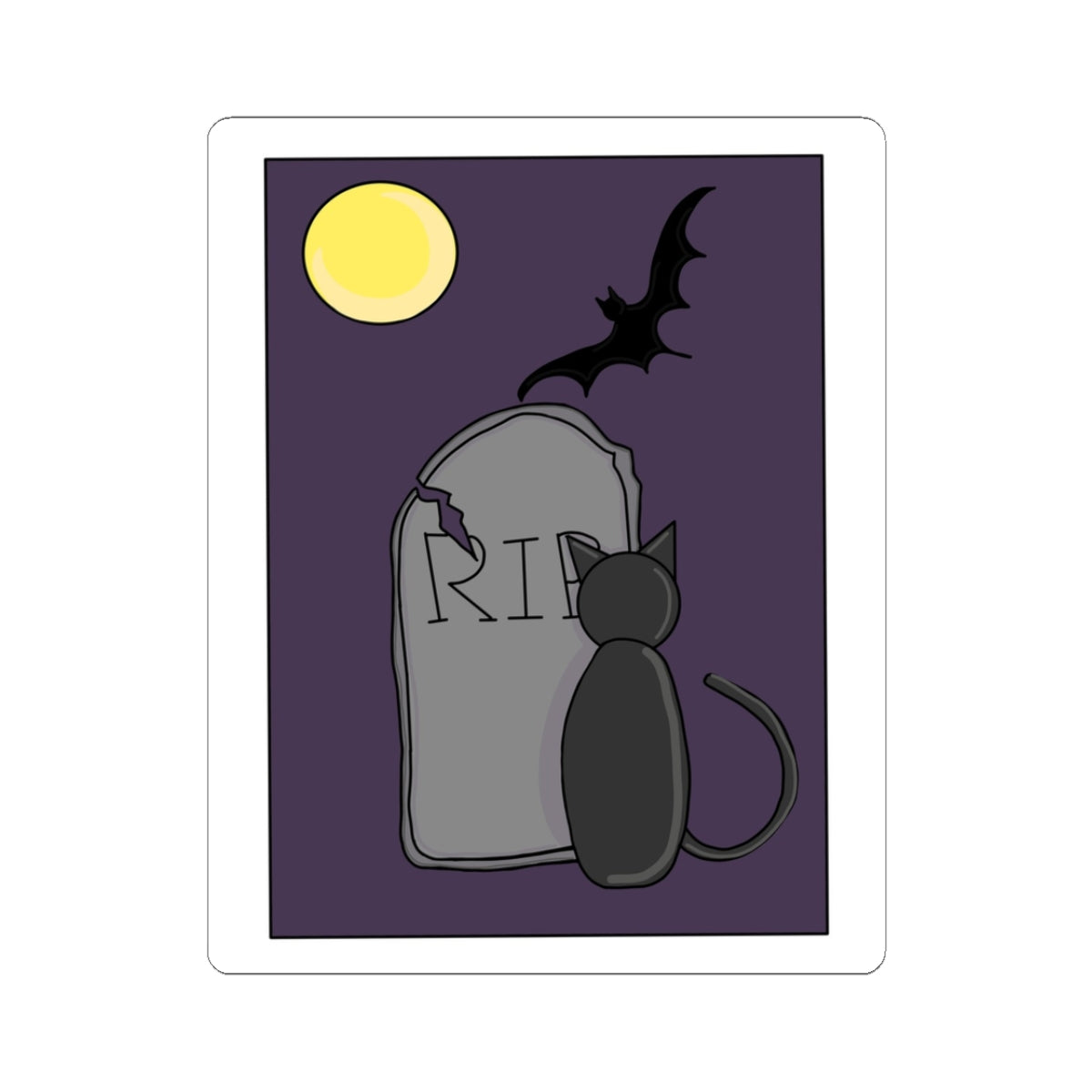 Kiss-Cut Sticker – Spooky Halloween Cat and Tombstone Design