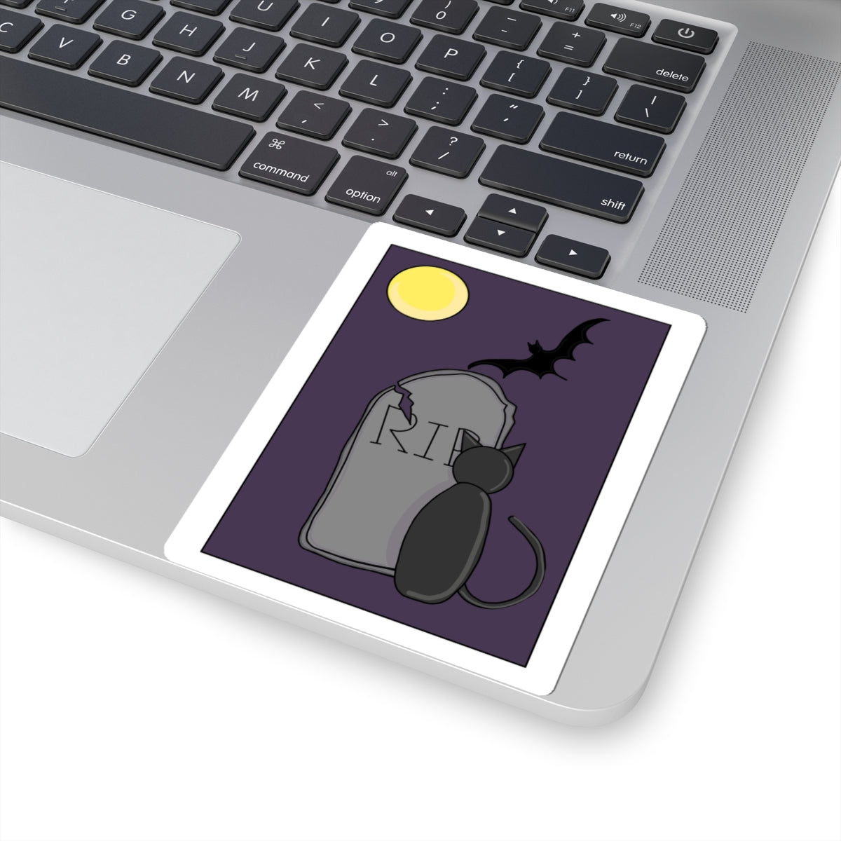Kiss-Cut Sticker – Spooky Halloween Cat and Tombstone Design