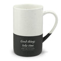Speckled Ceramic Mug — “Good Things Take Time” 13oz Engraved Coffee Cup