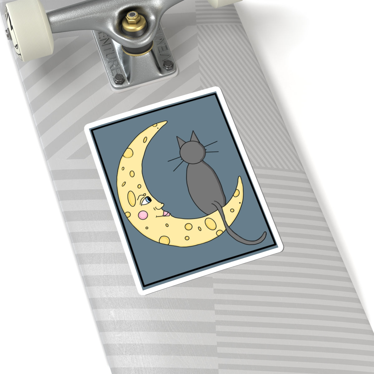 Cat on Crescent Moon Sticker — Cute Night Sky Kiss-Cut Sticker