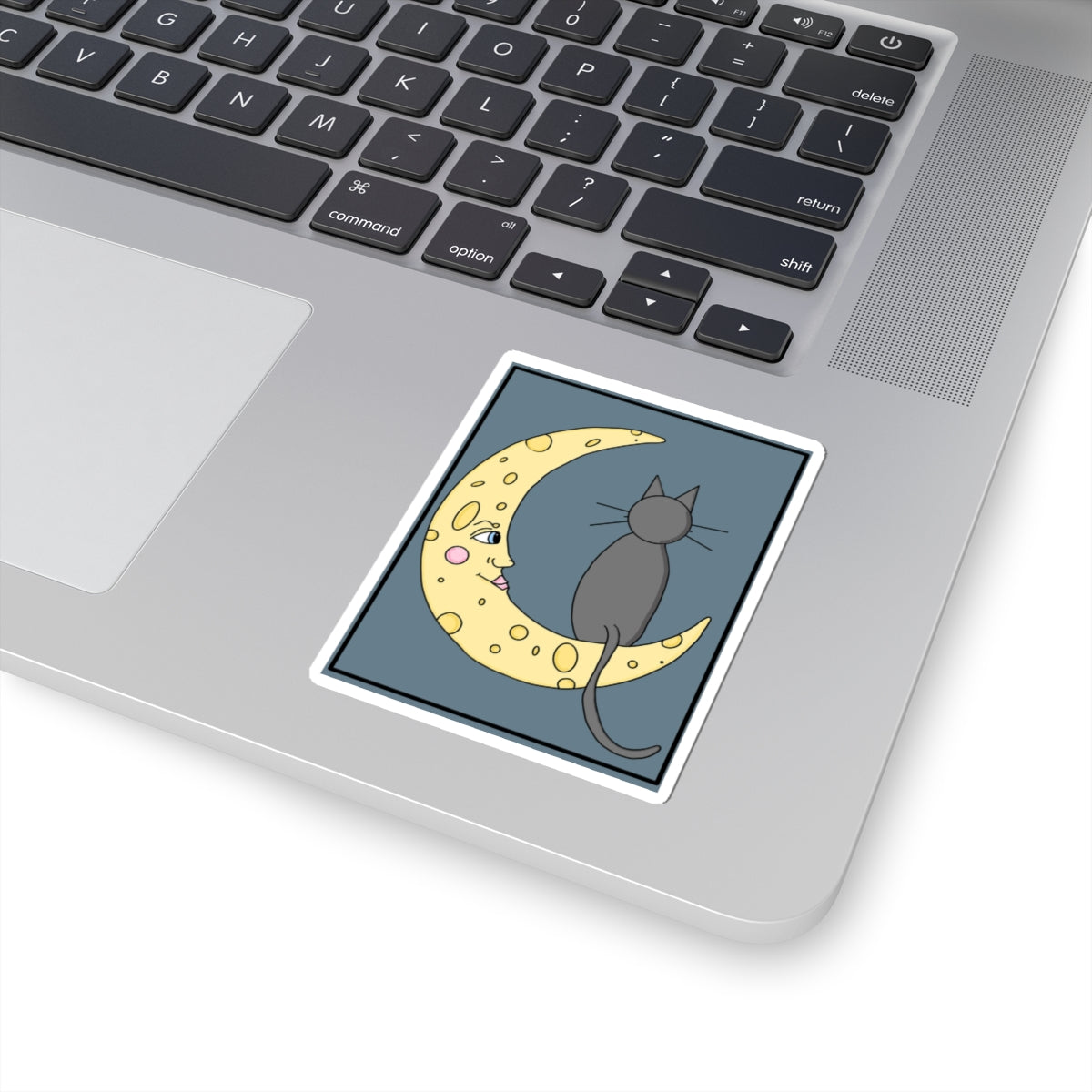 Cat on Crescent Moon Sticker — Cute Night Sky Kiss-Cut Sticker