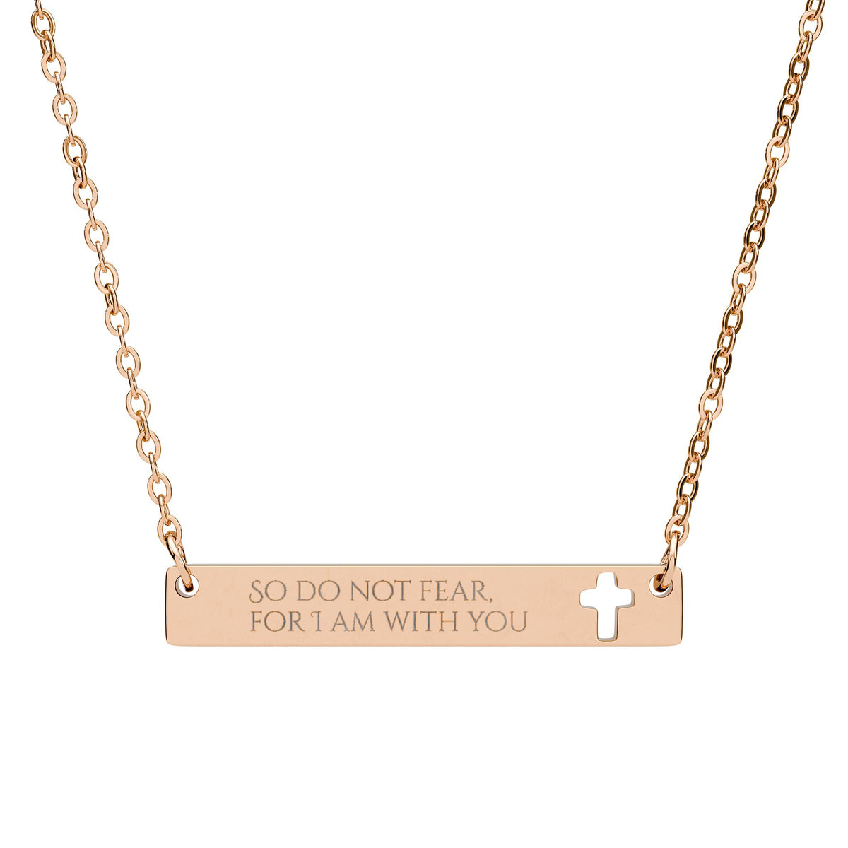 Engraved Cross Bar Necklace — Isaiah 41:10