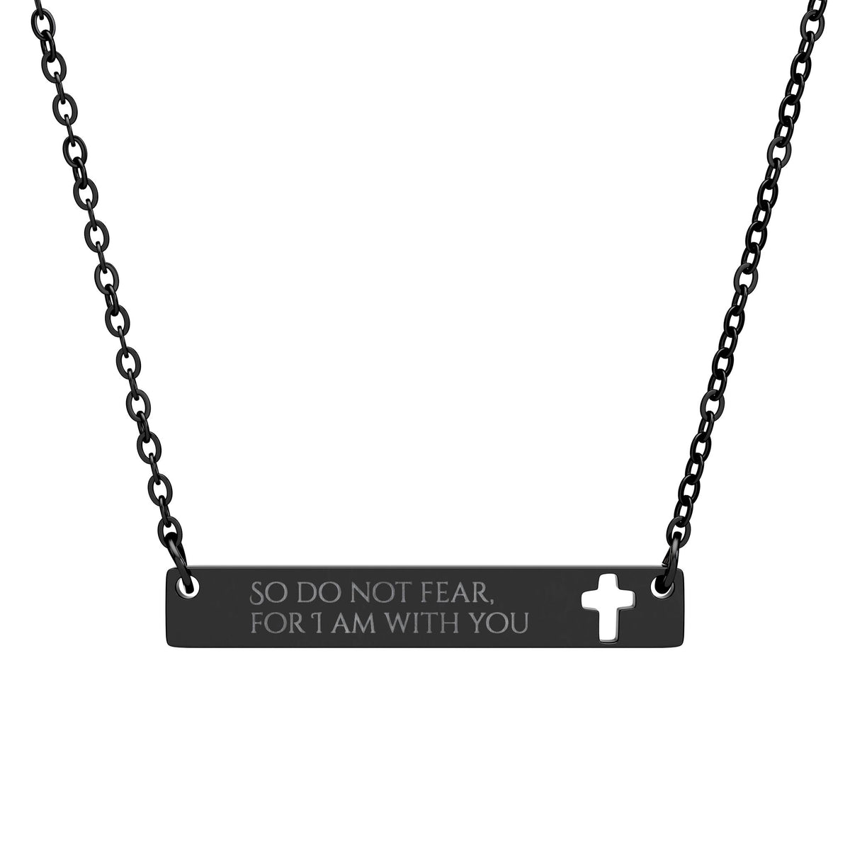 Engraved Cross Bar Necklace — Isaiah 41:10