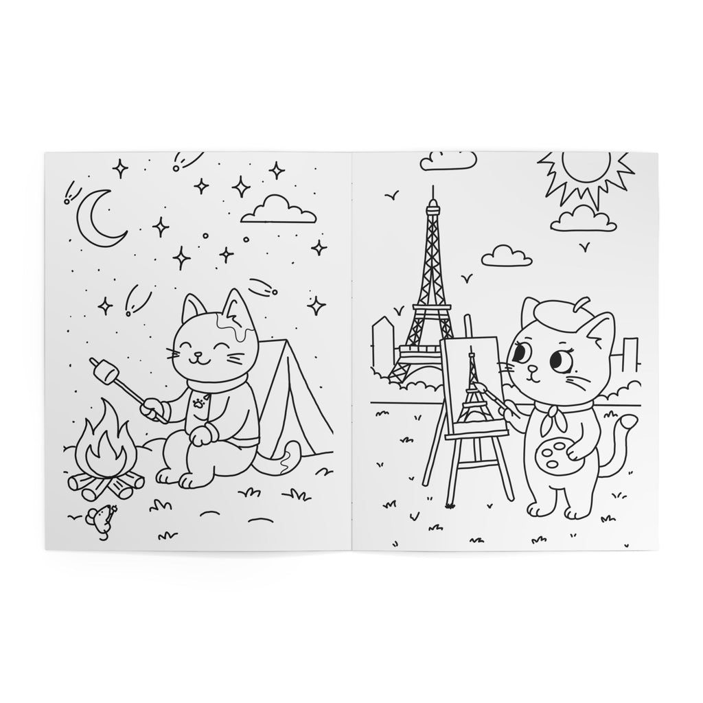 Cat Coloring Book — "Life Of A Cat" Cute Adult & Kids Illustration Activity Book
