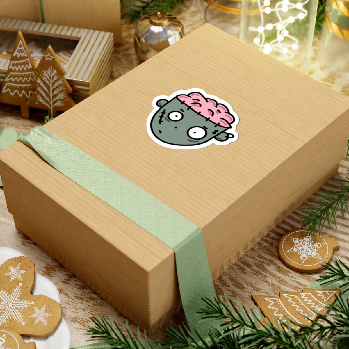 Zombie Brain Sticker — Cute Halloween Kiss-Cut Decal for Laptops & Skateboards