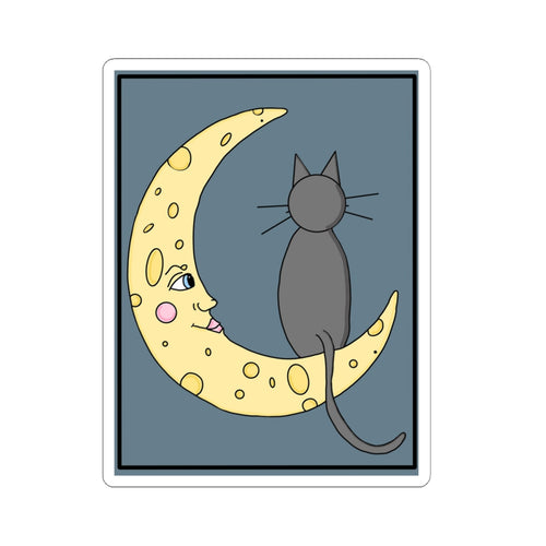 Cat on Crescent Moon Sticker — Cute Night Sky Kiss-Cut Sticker