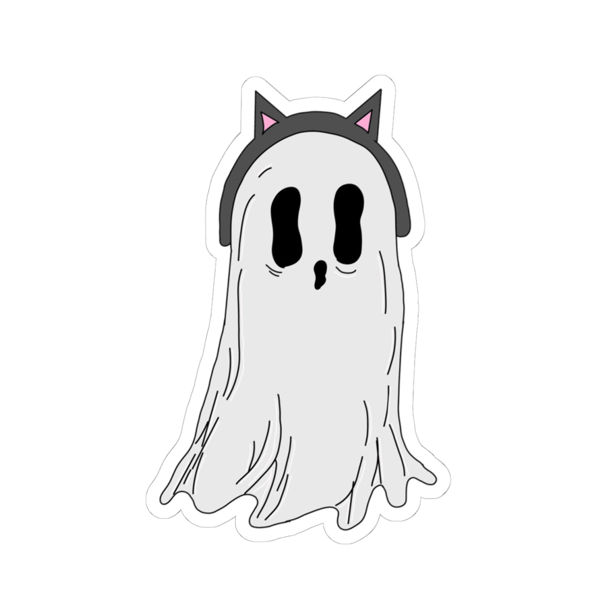 Cute Ghost Sticker — Cat-Ear Ghost Kiss-Cut Vinyl Sticker (Halloween, Laptop & Water Bottle Decal)