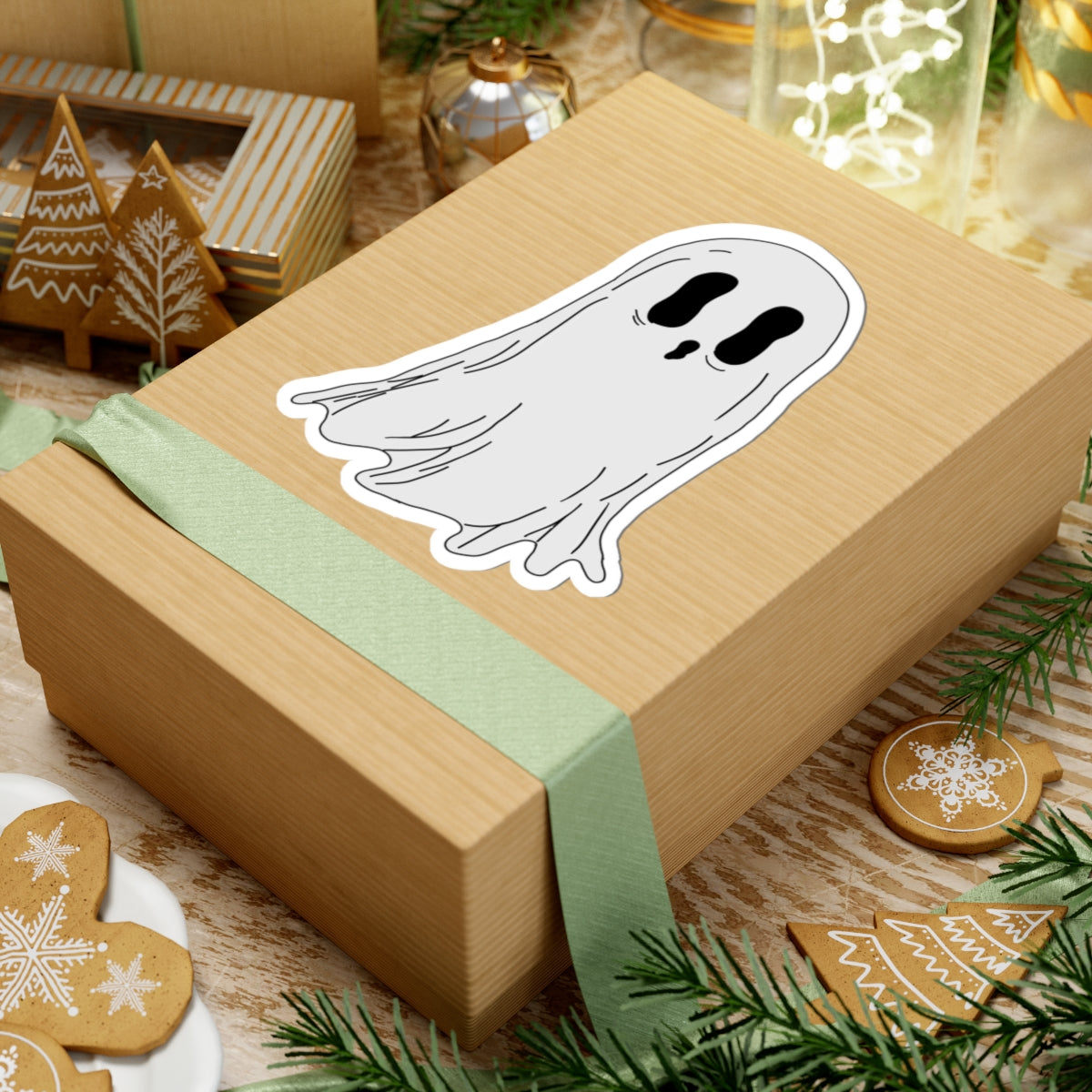 Cute Ghost Sticker — Halloween Kiss-Cut Vinyl Decal