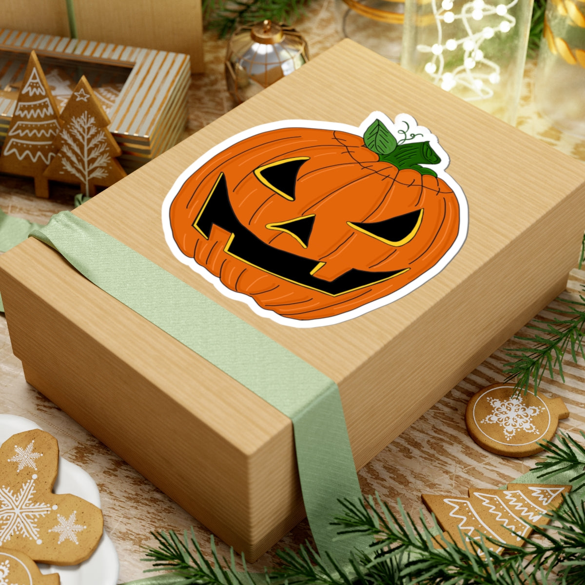 Spooky Jack-O'-Lantern Pumpkin Kiss-Cut Sticker