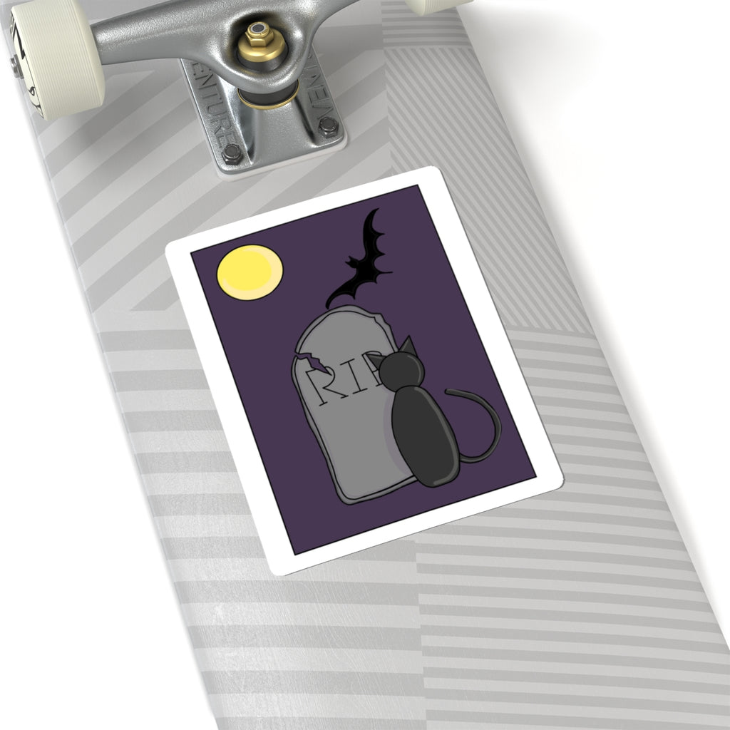 Kiss-Cut Sticker – Spooky Halloween Cat and Tombstone Design
