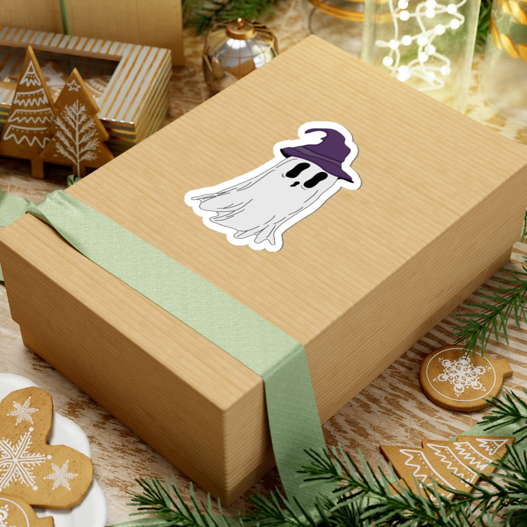 Cute Ghost Sticker — Witch Hat Halloween Kiss-Cut Decal for Laptops & Notebooks
