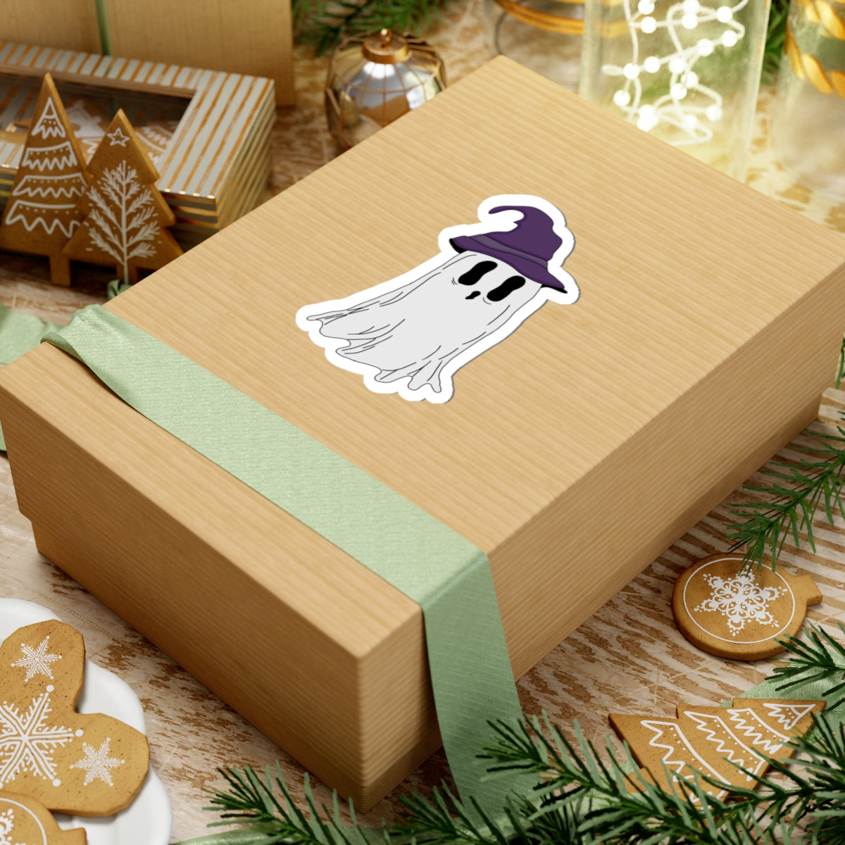Cute Ghost Sticker — Witch Hat Halloween Kiss-Cut Decal for Laptops & Notebooks