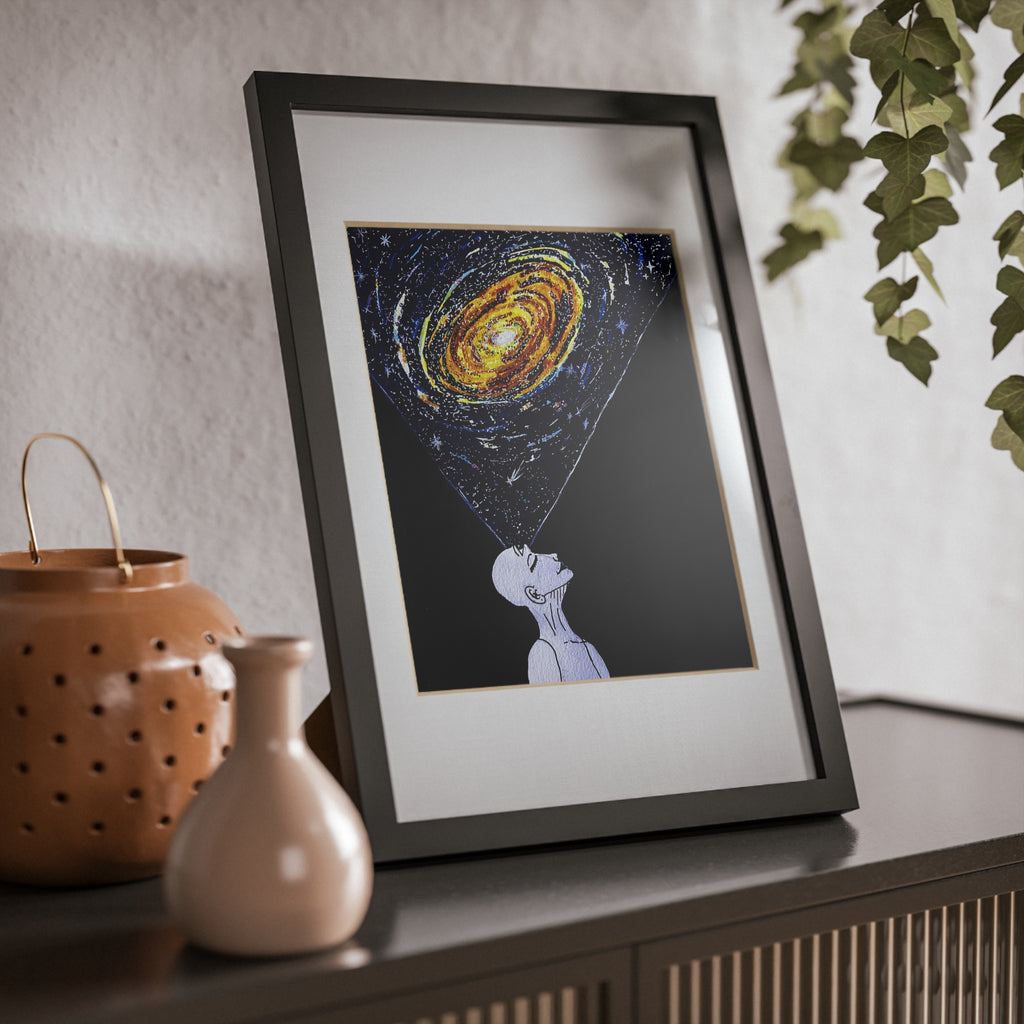 Framed Art Poster — Cosmic Night Illustration in Black Frame