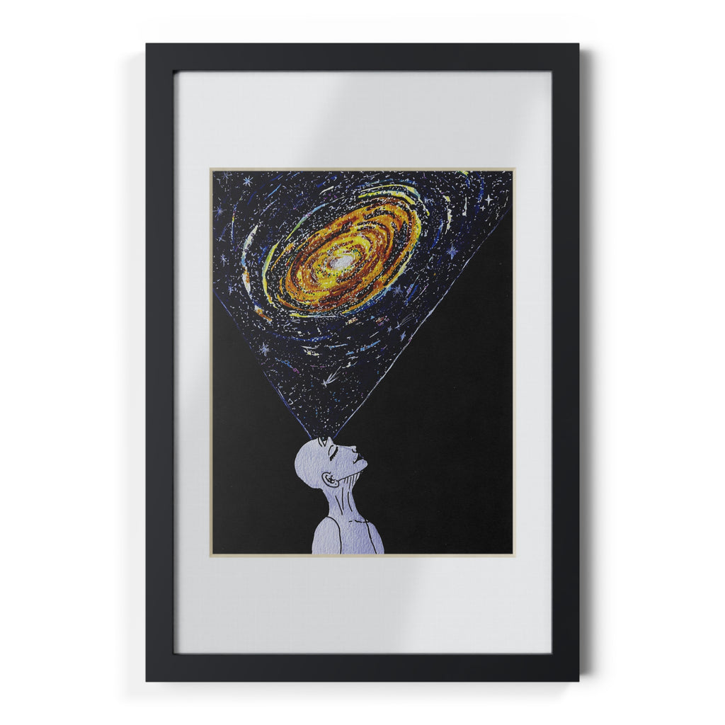 Framed Art Poster — Cosmic Night Illustration in Black Frame